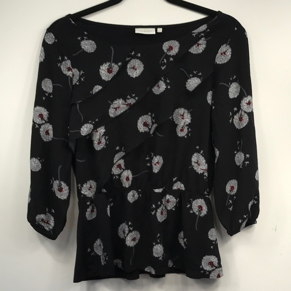 Anthropologie Deletta Black Ruffle Front Top - Picture 1 of 7